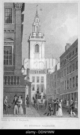Kirche von St. Stephen Walbrook aus der Ecke des Herrenhauses, City of London, 1830.                Künstler: R Acon Stockfoto