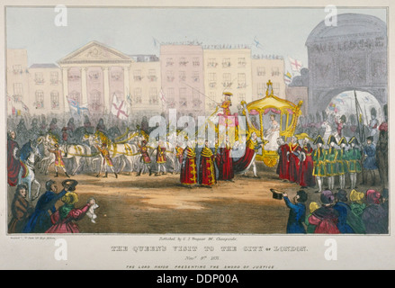 Ansicht von Temple Bar bei Königin Victorias Besuch in der City of London im Jahre 1837. Künstler: W Schreiber Stockfoto