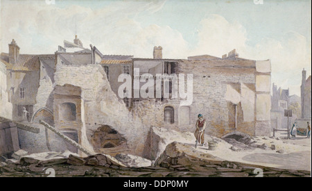 Blick auf die Ruinen von Teil des Klosters der Heiligen Dreifaltigkeit, Aldgate, City of London, 1824. Artist: Robert Blemmell Schnebbelie Stockfoto