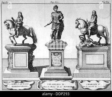 Statuen der Könige Charles I und II, 1700. Künstler: Anon Stockfoto