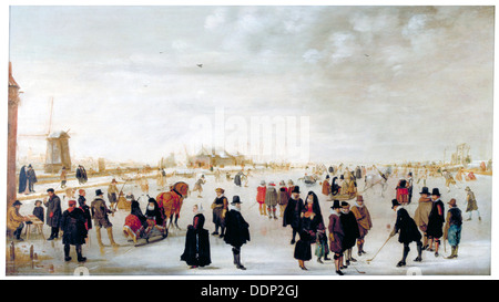 "Winterlandschaft am Fluss IJssel in der Nähe von Kampen", c1615.                          Künstler: Hendrick Avercamp Stockfoto