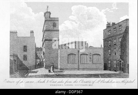 Süd- und Seiten von der Kirche des Hl. Bartholomäus-the-Less, City of London, 1834. Künstler: Anon Stockfoto