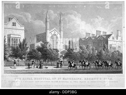 St Katherines Krankenhaus, Regents Park, London, 1827. Künstler: William Tombleson Stockfoto