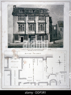 Südansicht der Falcon Taverne, Bankside, Southwark, London, als es erschien im Jahre 1805 (1811). Künstler: William Wise Stockfoto