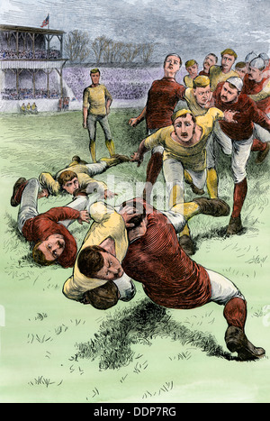 Fußball-Spieler', '1880s mit Kragen. Hand - farbige Holzschnitt Stockfoto