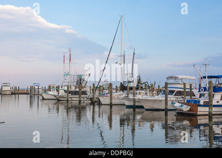 Private und gewerbliche Boote angedockt am Small Craft Hafen in Biloxi, Mississippi Stockfoto