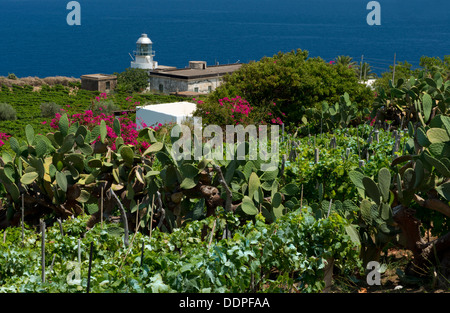 Capofaro Leuchtturm auf der Insel Salina in den Äolischen Inseln, Sizilien, Italien Stockfoto