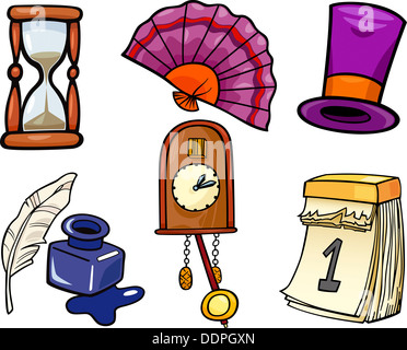 Cartoon-Illustration von Retro-Objekten Clip Art Set Stockfoto