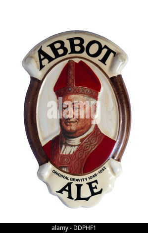 Ein Bier-Pumpe-Clip für Greene King Abbot Ale. Stockfoto