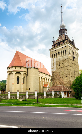 Saschiz evangelischen Wehrkirche in Siebenbürgen, Rumänien Stockfoto