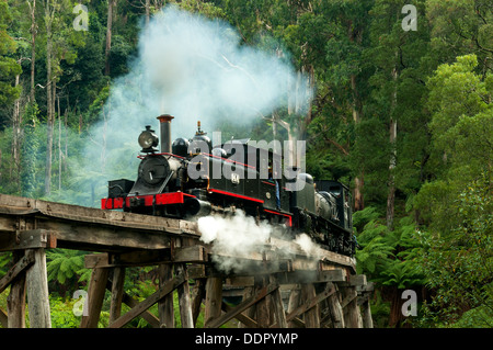 Puffing Billy auf Trestle Bridge, Belgrave, Melbourne, Victoria, Australien Stockfoto