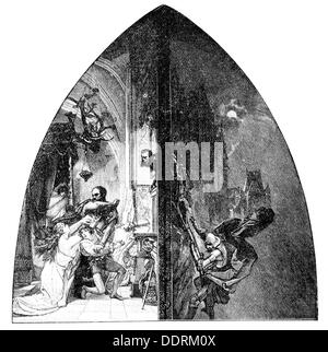 Justiz, Schwerverbrechen, Entführung, Entführung der sächsischen Fürsten 1455, Entführung von Fürst Ernest und Albrecht von Sachsen aus Altenburg, 8.7.1455, Holzstich, 19. Jahrhundert, Zusatzrechte-Freiräumungen-nicht vorhanden Stockfoto