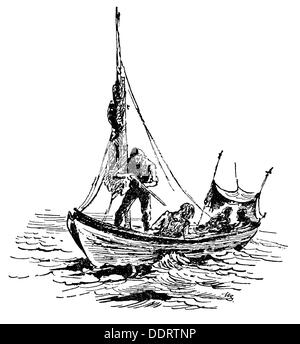 Angeln, Walfang, Walfangboot, Zeichnung, aus: Münchner Merkur, München, 28. / 29.3.1964, Zusätzliche-Rechte-Clearences-Nicht Verfügbar Stockfoto