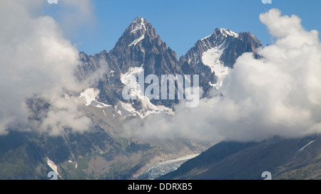 Aiguille du Chardonnet und Aiguille Argentiere aus Flegere, Les Praz de Chamonix, Frankreich. Stockfoto