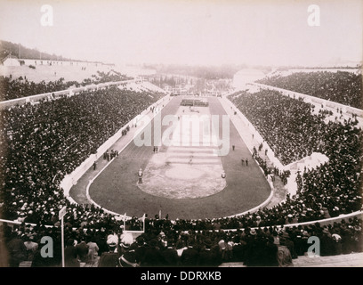 Ansicht der ersten Olympischen Spiele der Neuzeit in Athen 1896. Künstler: unbekannt Stockfoto