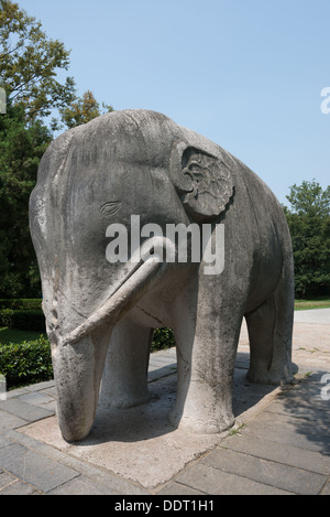 Ming-Gräber, Nanjing, China. Statuen von Elefanten Elefant unterwegs. Stockfoto