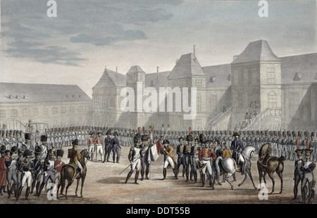 Der Abdankung von Napoleon und seinen Abschied von Fontainebleau für Elba, 20. April 1814. Künstler: Francois Pigeot Stockfoto