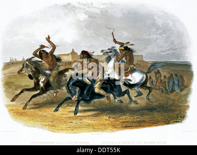 "Horse Racing der Sioux-Indianer in der Nähe von Fort Pierre", 1843. Künstler: Du Casse und Doherty Stockfoto