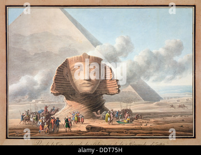 Blick auf den Kopf der Sphinx und die Pyramide des Chephren, Gizeh, Ägypten, c1790. Künstler: Louis-François Cassas Stockfoto