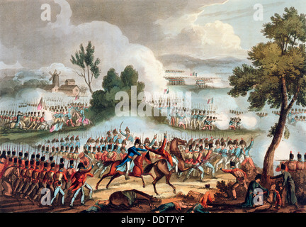 "Der linke Flügel der britischen Armee im Einsatz bei der Schlacht bei Waterloo, 18. Juni 1815 Künstler: Thomas Sutherland Stockfoto