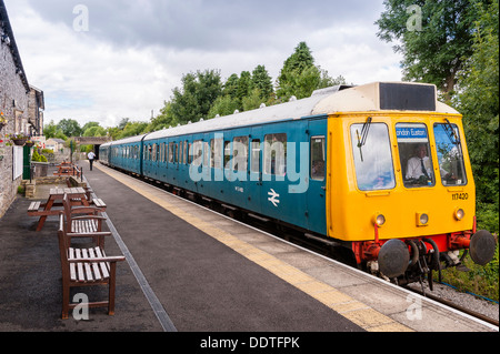 Ein Diesel Zug Motor an der Leyburn Station auf die Wensleydale Eisenbahn in Leyburn, North Yorkshire, England, Großbritannien, Uk Stockfoto