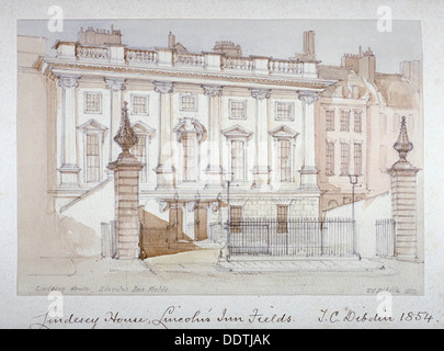 Blick auf Lindsey House, Lincoln es Inn Fields, Holborn, London, 1854. Künstler: Thomas Colman Dibdin Stockfoto