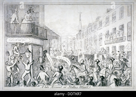 "Eine späte Ankunft bei Mutter Wood", 1820. Künstler: Anon Stockfoto