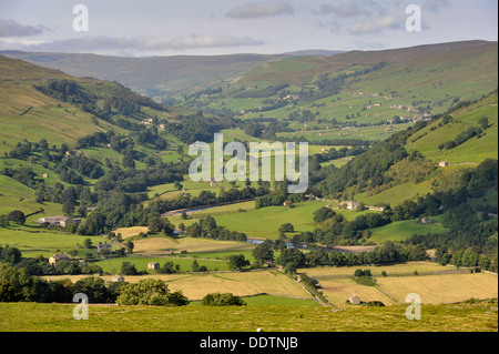 Nachschlagen von Swaledale in Richtung Gunnerside aus Whitaside Moor. Stockfoto