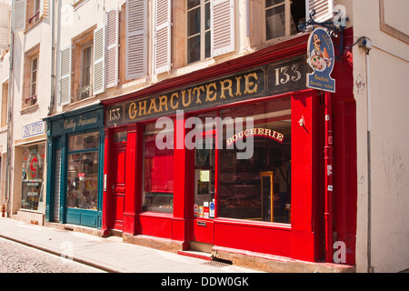 Eine alte Ladenfront in der Stadt Nancy, Frankreich. Stockfoto