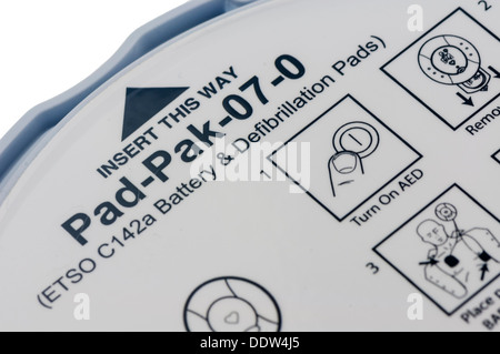 Luftfahrt zugelassen Batterie für einen automatischen Defibrillator Heartsine SAM350 Stockfoto