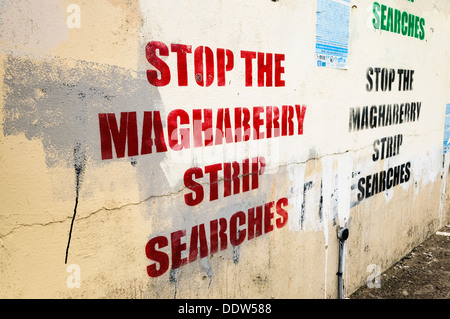 Schablone Graffiti an der Wand, sagte "die Maghaberry Leibesvisitationen aufhören" Stockfoto