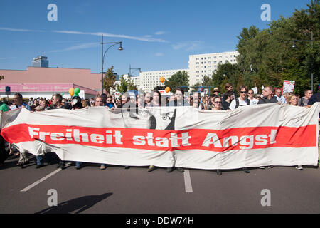 Berlin, Deutschland. 07. Sep, 2013. Freiheit Statt Angst 2013: jährliche Demonstration gegen Überwachung in Berlin. Stockfoto