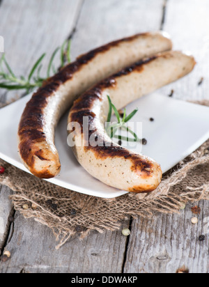 Teil des ursprünglichen deutschen Bratwurst (Grillwurst) Stockfoto