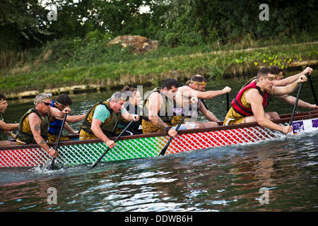 Drachenboot-Rennen auf dem Fluss Cam, Cambridge, England Stockfoto