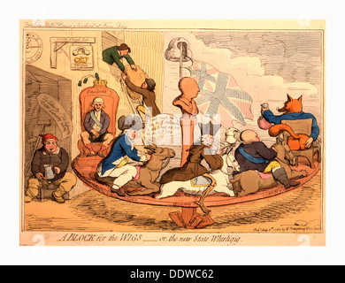 Ein Block für die Perücken oder der neue Staat Whirligig, Gillray, James, 1756-1815, Künstler, Gravur 1783, ein Karussell Stockfoto