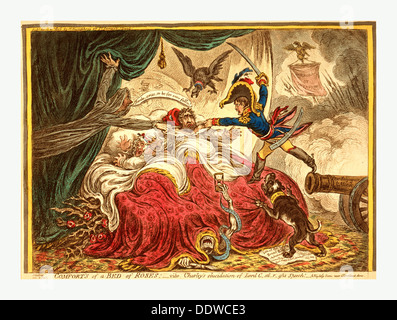 Komfort von einem auf Rosen gebettet, Gillray, James, 1756-1815, Graveur, [London]: H. Humphrey, 1806, Charles Fox mit seiner Frau im Bett Stockfoto