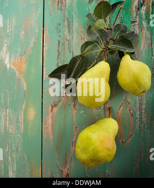 Gelben Birnen auf Rusty Holzoberfläche Stockfoto