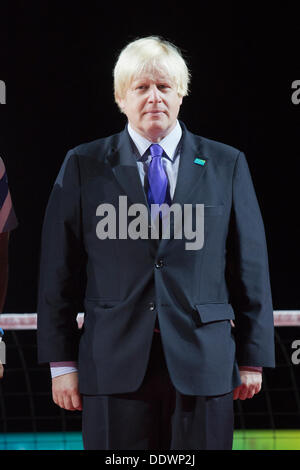 London, UK. 7. September 2013. Boris Johnson, Bürgermeister von London. National Paralympic Day Einbeziehung "Liberty-Festival" in der Kupfer-Box und die Queen Elizabeth Olympic Park. Foto: Nick Savage/Alamy Live-Nachrichten Stockfoto