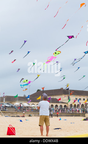 Drachen fliegen auf dem Bondi-Festival der Winde 2013, Sydney Australia Stockfoto