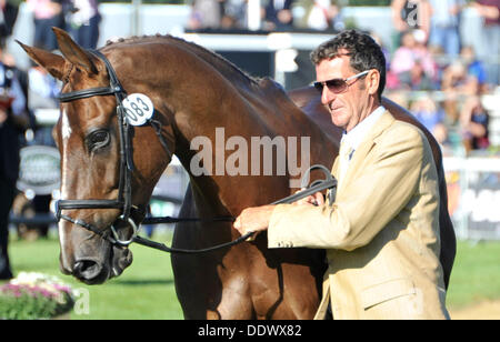 Stamford, UK. 8. September 2013.  Mark Todd (NZL) mit Oloa tagsüber 5 Burghley Horse Trials von Burghley House in Lincolnshire. Endkontrolle. Julie Badrick / Alamy Live News Stockfoto