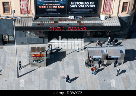 Callao Kino, Ansicht von oben. Callao Square, Madrid, Spanien. Stockfoto