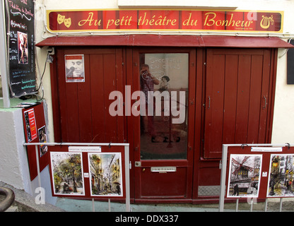 Petit Theatre du Bonheur, Rue Drevet, Butte Montmartre-Hügel, Paris, Frankreich Stockfoto