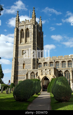 Turm und Eingang Holy Trinity Kirche Long Melford Suffolk England Stockfoto