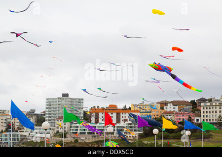 Drachen fliegen auf dem Bondi-Festival der Winde 2013, Sydney Australia Stockfoto