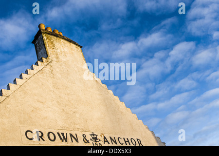 Krone & Anchor Pub Giebel in Findhorn in Moray, Schottland Stockfoto