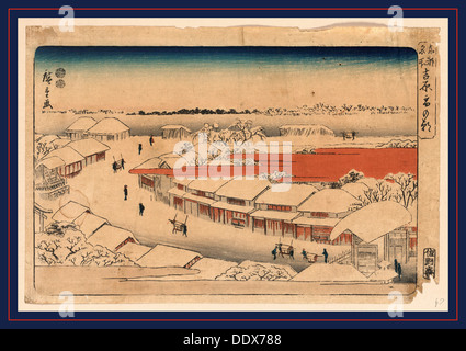 Yoshiwara Yuki no Asa, Morgen Schnee in Yoshiwara. [zwischen 1848 und 1854] 1 print: Holzschnitt, Farbe; 24,6 x 36,7 cm., Print Stockfoto