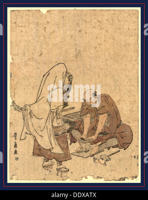 Ushjiwakamaru keine Takageta Naoshi, Reparatur Ushiwakamaru hohe Clogs (Takageta). [zwischen 1804 und 1818] 1 print: Holzschnitt, Stockfoto