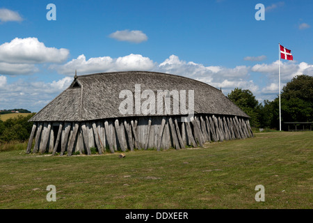 Wikinger-Langhaus in Fyrkat, Hobro, Dänemark. Stockfoto