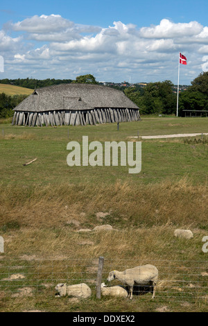 Wikinger-Langhaus in Fyrkat, Hobro, Dänemark. Stockfoto