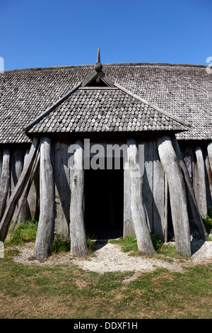 Wikinger-Langhaus in Fyrkat, Hobro, Dänemark. Stockfoto